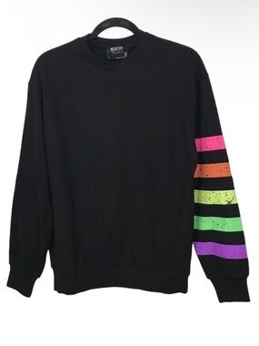 Worthy Threads Black Neon Stripe Sweatshirt Sweater NWT $98 Small